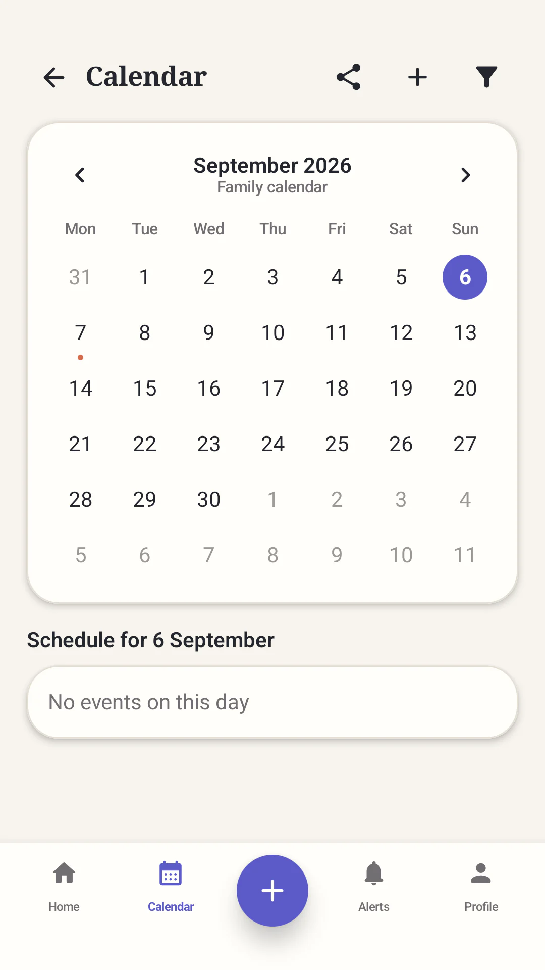 Shared family calendar in Our Home
