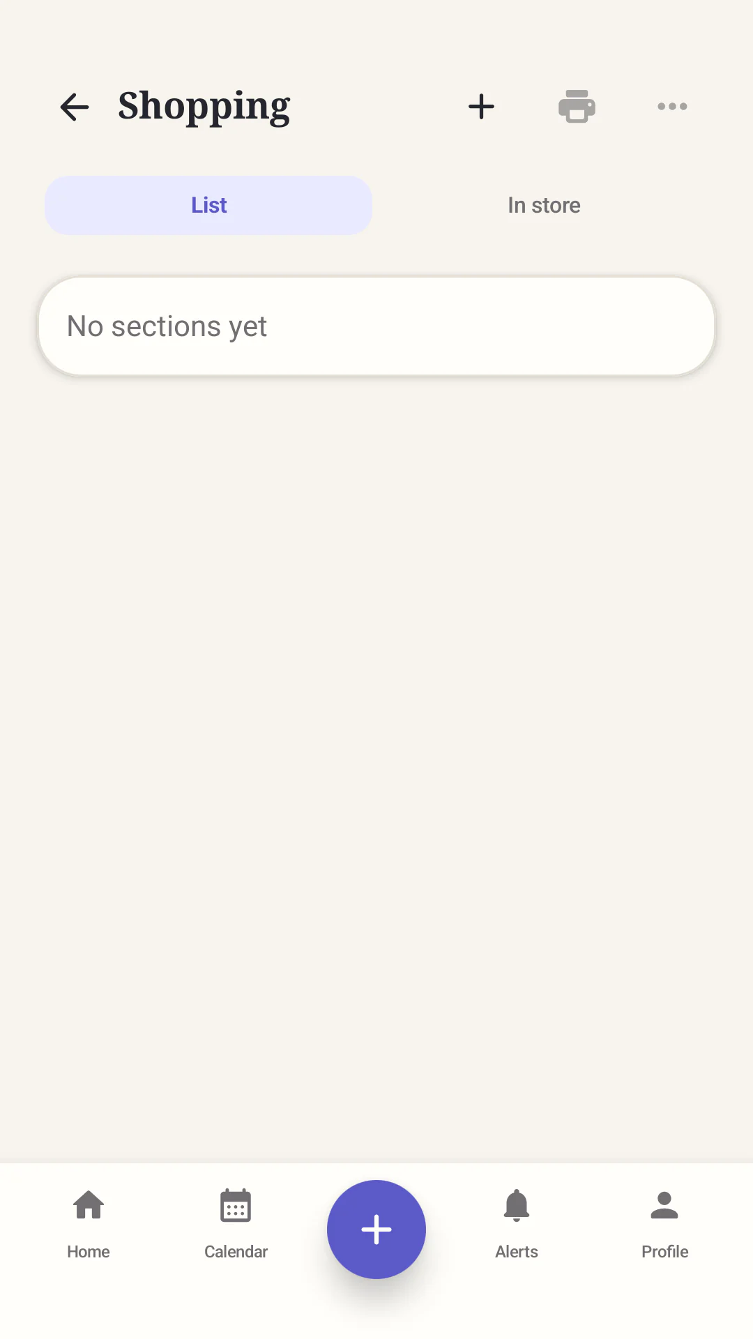 Shared shopping list in the Our Home app