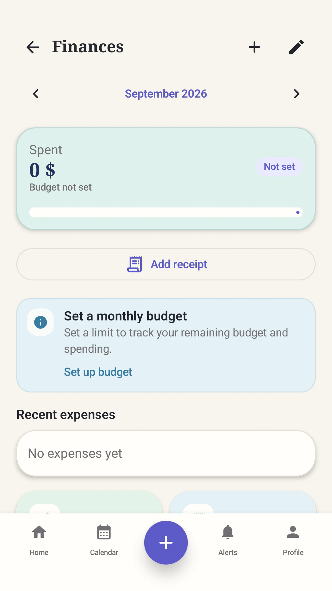 Finance overview in the Our Home app
